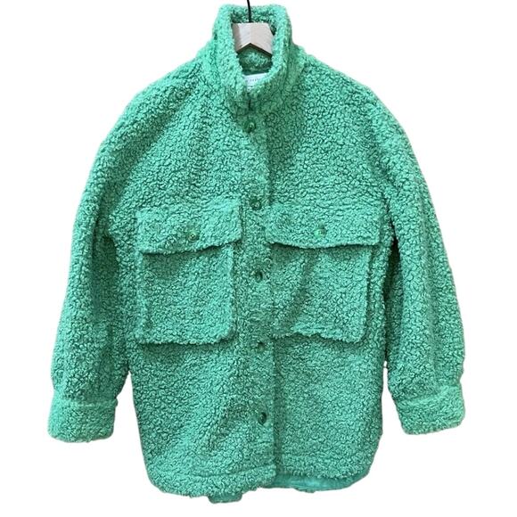 NWT English Factory Oversized Green Sherpa Jacket Size Medium - Picture 1 of 4